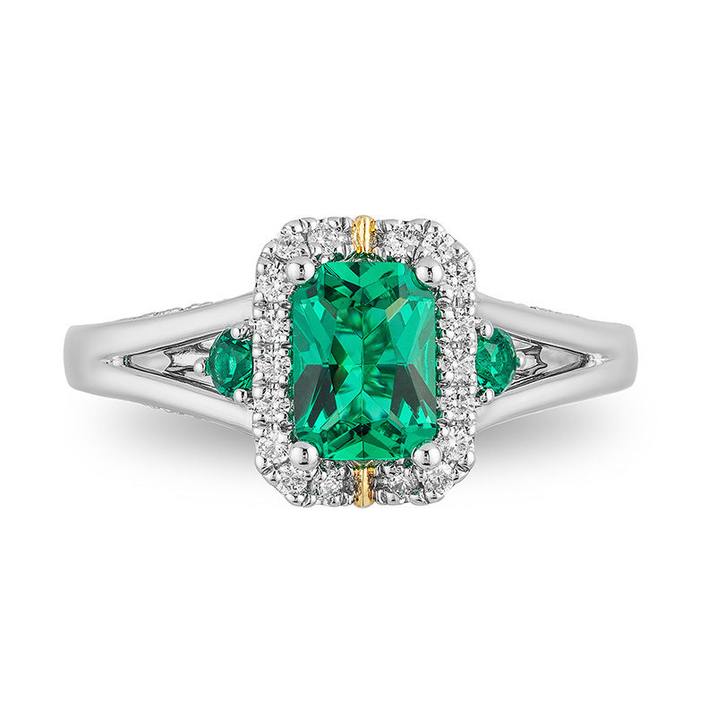 Main Image 4 of Enchanted Disney Tinker Bell Emerald-Cut Green Topaz and 1/3 CT. T.W. Diamond Star Engagement Ring in 14K Two-Tone Gold