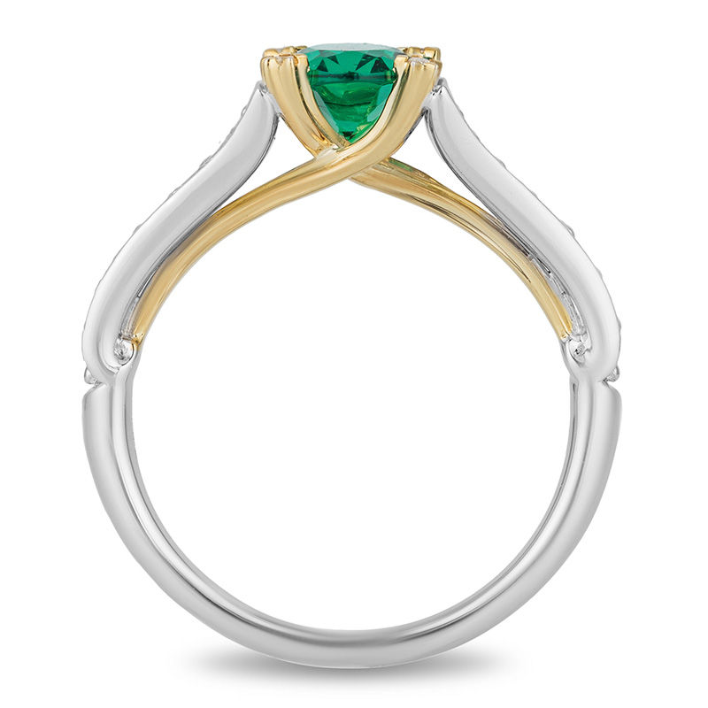 Enchanted Disney Tinker Bell Oval Green Topaz and 1/3 CT. T.W. Diamond Star Engagement Ring in 14K Two-Tone Gold