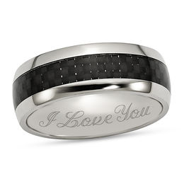 8.0mm Carbon Fiber Inlay Engravable Wedding Band in Stainless Steel (1 Line)