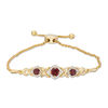 Thumbnail Image 1 of Cushion-Cut Garnet and Lab-Created White Sapphire Frame Bolo Bracelet in Sterling Silver with 14K Gold Plate - 9.5"