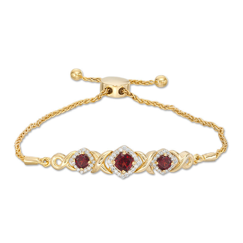 Main Image 1 of Cushion-Cut Garnet and Lab-Created White Sapphire Frame Bolo Bracelet in Sterling Silver with 14K Gold Plate - 9.5"