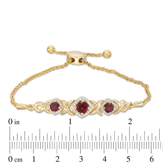 Cushion-Cut Garnet and Lab-Created White Sapphire Frame Bolo Bracelet in Sterling Silver with 14K Gold Plate - 9.5"