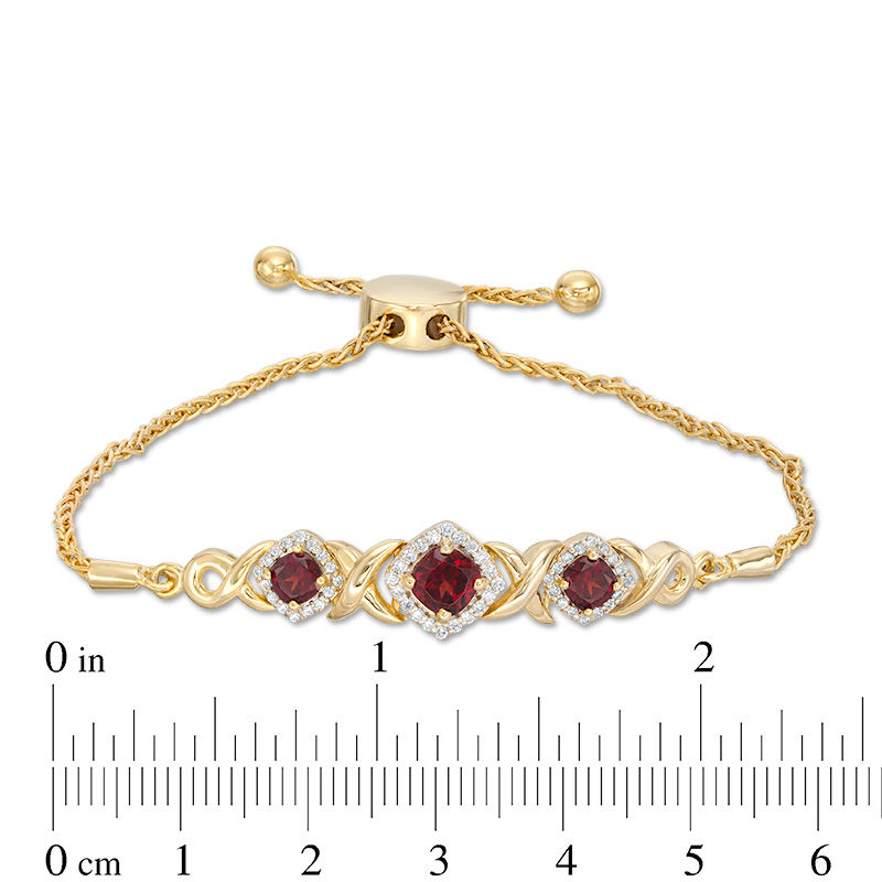 Main Image 2 of Cushion-Cut Garnet and Lab-Created White Sapphire Frame Bolo Bracelet in Sterling Silver with 14K Gold Plate - 9.5"