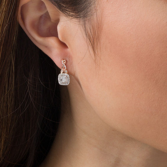 1/2 CT.T.W. Composite Diamond Cushion Frame Petal-Topped Twist Drop Earrings in 10K Two-Tone Gold 1/2 CT.T.W. Composite Diamond Cushion Frame Petal-Topped Twist Drop Earrings in 10K Two-Tone Gold