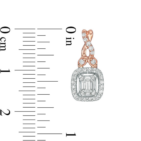 1/2 CT.T.W. Composite Diamond Cushion Frame Petal-Topped Twist Drop Earrings in 10K Two-Tone Gold 1/2 CT.T.W. Composite Diamond Cushion Frame Petal-Topped Twist Drop Earrings in 10K Two-Tone Gold
