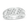 Thumbnail Image 0 of Men's 1/10 CT. T.W. Diamond Triple Row Slant Multi-Finish Ring in Sterling Silver