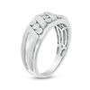 Thumbnail Image 2 of Men's 1/10 CT. T.W. Diamond Triple Row Slant Multi-Finish Ring in Sterling Silver