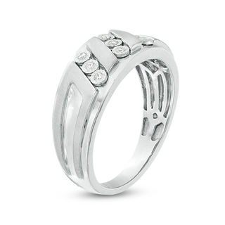 ⑩ライオネルRING Silver925 1/10 CT. T.W. Diamond Triple Row Slant Multi-Finish Ring in