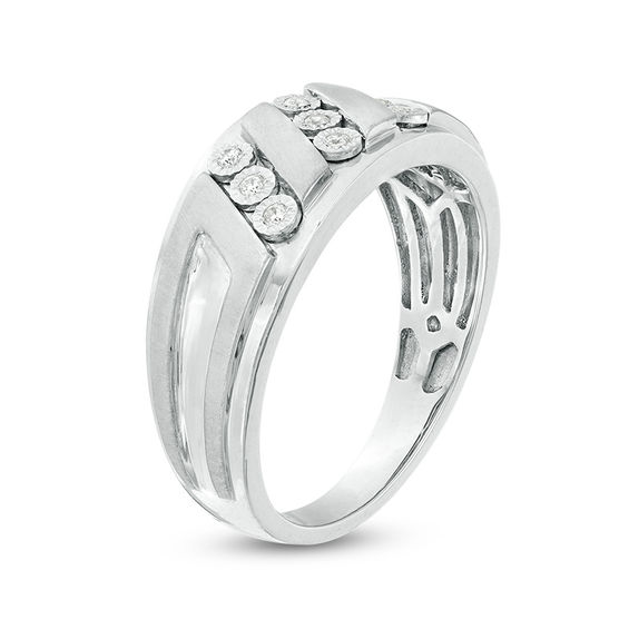 1/10 CT. T.w. Diamond Triple Row Slant Multi-Finish Ring in Sterling Silver