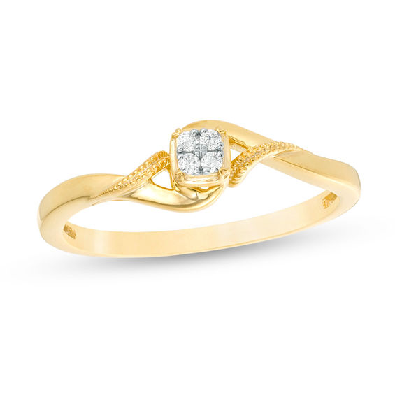 Quad Diamond Accent Bypass Vintage-Style Promise Ring in 10K Gold Quad Diamond Accent Bypass Vintage-Style Promise Ring in 10K Gold