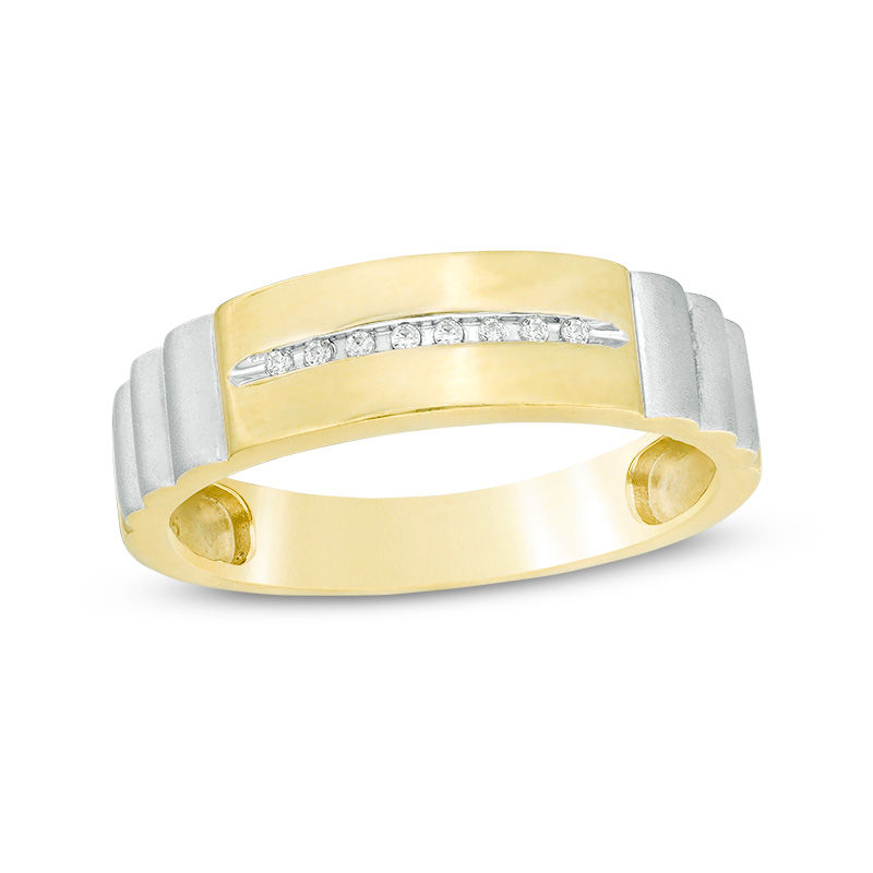 Main Image 1 of Diamond Accent Groove Ribbed Shank Band in Sterling Silver and 14K Gold Plate