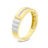 Thumbnail Image 3 of Diamond Accent Groove Ribbed Shank Band in Sterling Silver and 14K Gold Plate