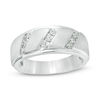 Thumbnail Image 1 of 1/3 CT. T.W. Diamond Triple Row Slant Bevelled Edge Multi-Finish Band in 10K White Gold