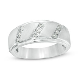 1/3 CT. T.W. Diamond Triple Row Slant Bevelled Edge Multi-Finish Band in 10K White Gold