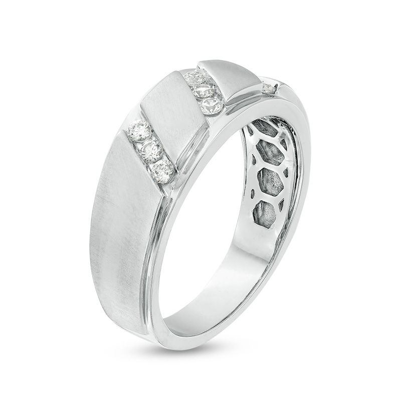 Main Image 3 of 1/3 CT. T.W. Diamond Triple Row Slant Bevelled Edge Multi-Finish Band in 10K White Gold