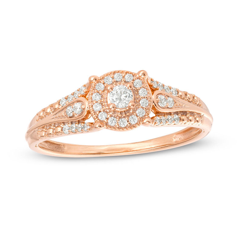 1/5 CT. T.W. Diamond Frame Loop-Sides Vintage-Style Promise Ring in 10K Rose Gold