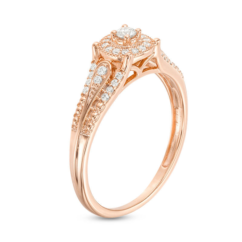 1/5 CT. T.W. Diamond Frame Loop-Sides Vintage-Style Promise Ring in 10K Rose Gold
