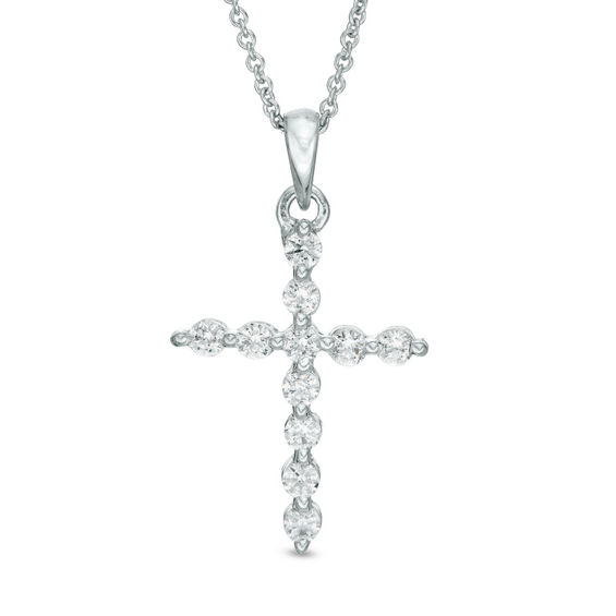 1/3 CT. T.w. Diamond Cross Pendant in 14K White Gold