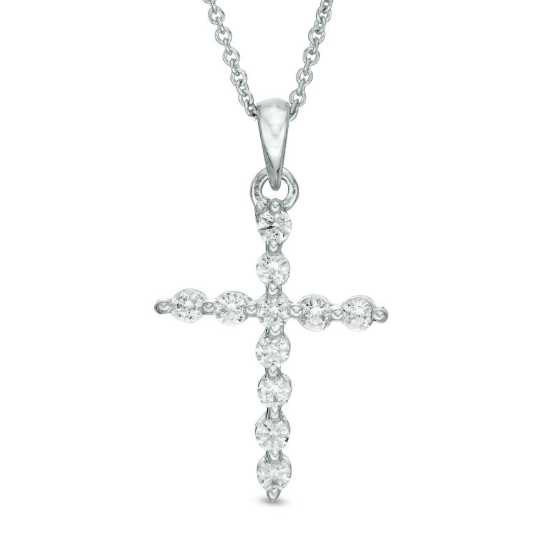 1/3 CT. T.W. Diamond Cross Pendant in 14K White Gold