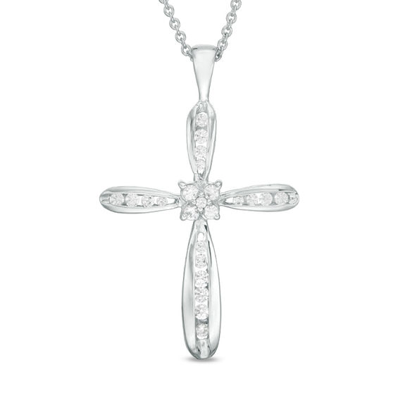 1/4 CT. T.w. Diamond Cross Pendant in 14K White Gold