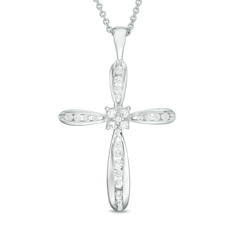 1/4 CT. T.W. Diamond Cross Pendant in 14K White Gold