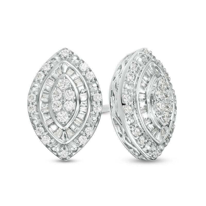 Main Image 1 of 1/4 CT. T.W. Composite Diamond Double Marquise Frame Stud Earrings in Sterling Silver