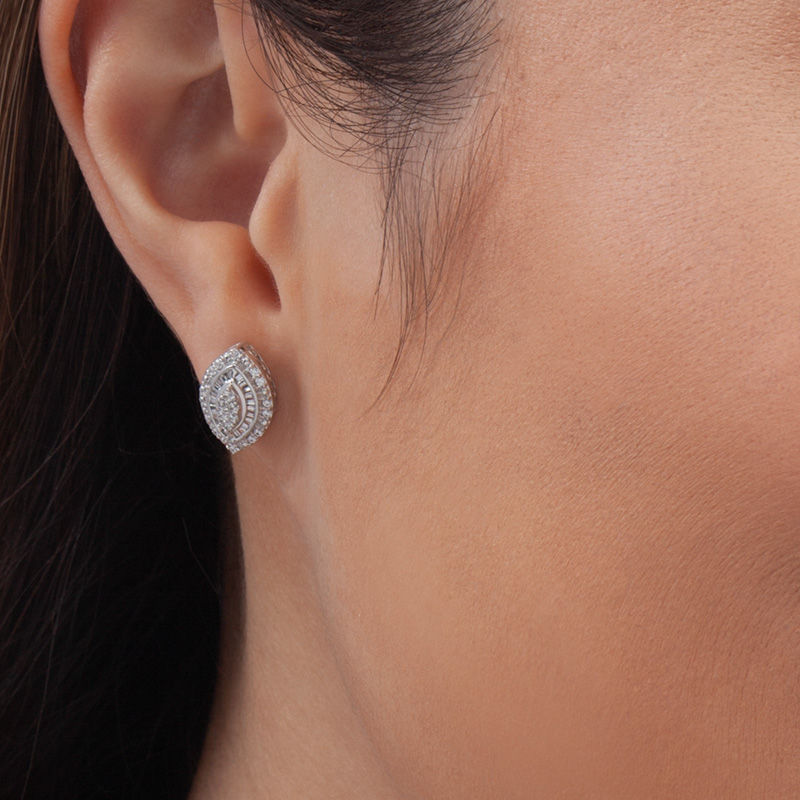 Main Image 2 of 1/4 CT. T.W. Composite Diamond Double Marquise Frame Stud Earrings in Sterling Silver