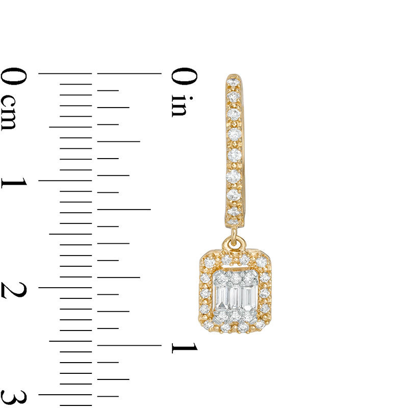 Main Image 2 of 1/2 CT. T.W. Composite Diamond Rectangular Frame Hoop Drop Earrings in 10K Gold