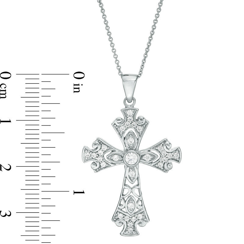 1/3 CT. T.W. Diamond Ornate Cross Pendant in 14K White Gold