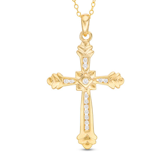 1/4 CT. T.w. Diamond Double Chevron-Ends Cross Pendant in 14K Gold
