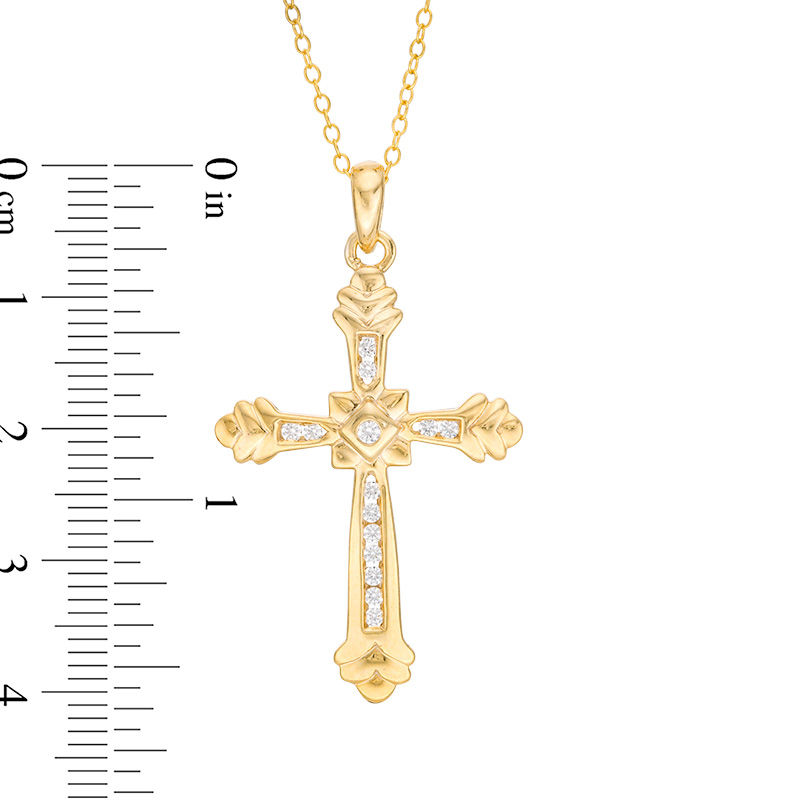 Main Image 2 of 1/4 CT. T.W. Diamond Double Chevron-Ends Cross Pendant in 14K Gold