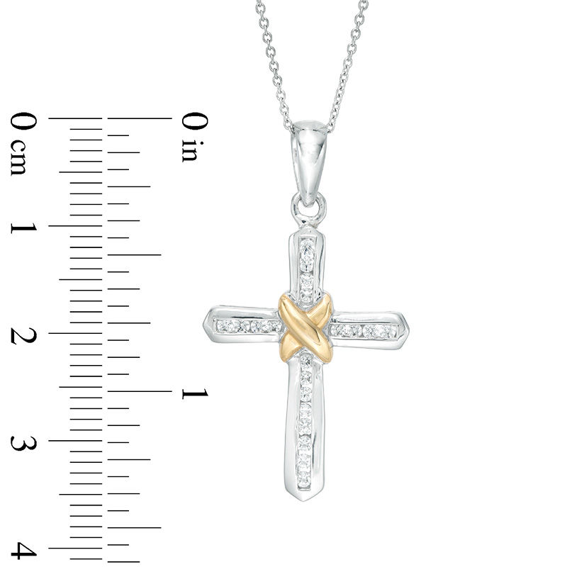 Main Image 3 of 1/4 CT. T.W. Diamond "X" Cross Pendant in 14K Two-Tone Gold