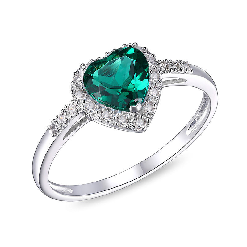 6.0mm Heart-Shaped Lab-Created Emerald and 1/10 CT. T.W. Diamond Frame ...