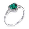 Thumbnail Image 1 of 6.0mm Heart-Shaped Lab-Created Emerald and 1/10 CT. T.W. Diamond Frame Ring in 10K White Gold