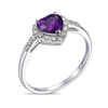 Thumbnail Image 2 of 6.0mm Heart-Shaped Amethyst and 1/10 CT. T.W. Diamond Frame Ring in 10K White Gold