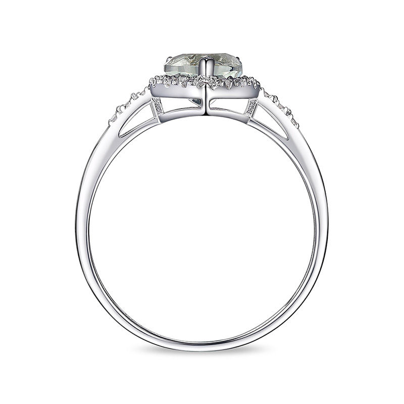 6.0mm Heart-Shaped Green Quartz and 1/10 CT. T.W. Diamond Frame Ring in 10K White Gold