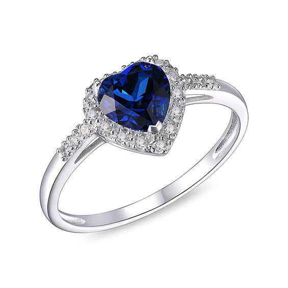 6.0mm HeartShaped LabCreated Blue Sapphire and 1/10 CT. T.W. Diamond