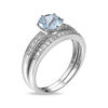 Thumbnail Image 1 of 6.5mm Aquamarine and 1/4 CT. T.W. Diamond Vintage-Style Bridal Set in 10K White Gold
