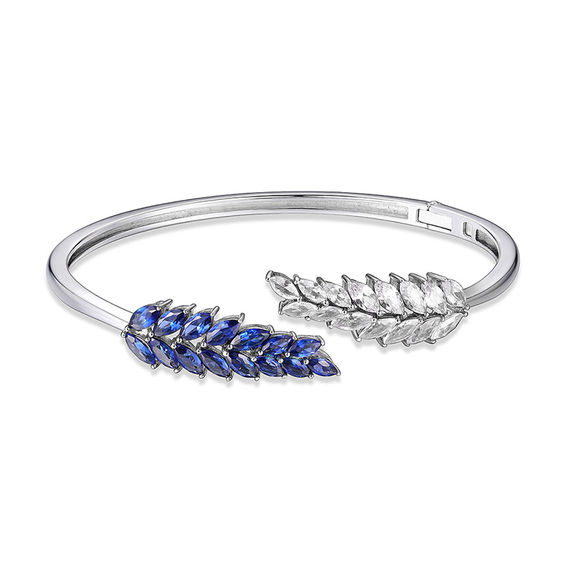 Marquise Lab-Created Blue and White Sapphire Leafy Branch Bypass Bangle in Sterling Silver - 7.25" Marquise Lab-Created Blue and White Sapphire Leafy Branch Bypass Bangle in Sterling Silver - 7.25"