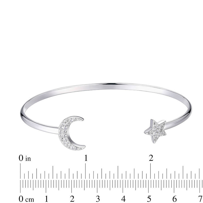 Lab-Created White Sapphire Crescent Moon and Star Cuff in Sterling Silver - 7.25"