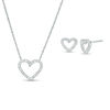 Thumbnail Image 1 of Lab-Created White Sapphire Heart Outline Necklace and Stud Earrings Set in Sterling Silver