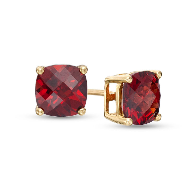 6.0mm Cushion-Cut Garnet Solitaire Stud Earrings in 10K Gold