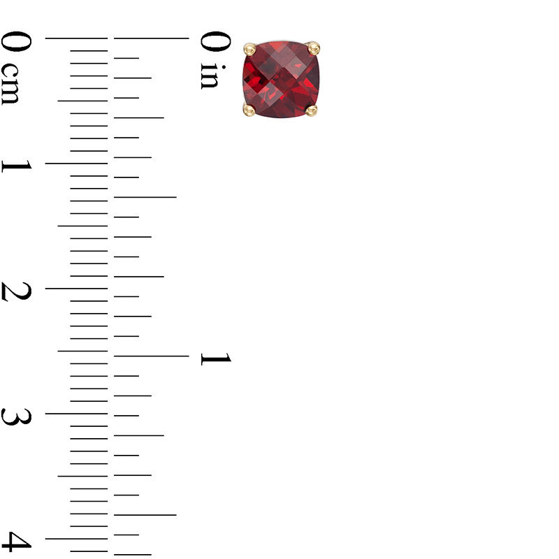 Main Image 3 of 6.0mm Cushion-Shaped Garnet Solitaire Stud Earrings in 10K Gold