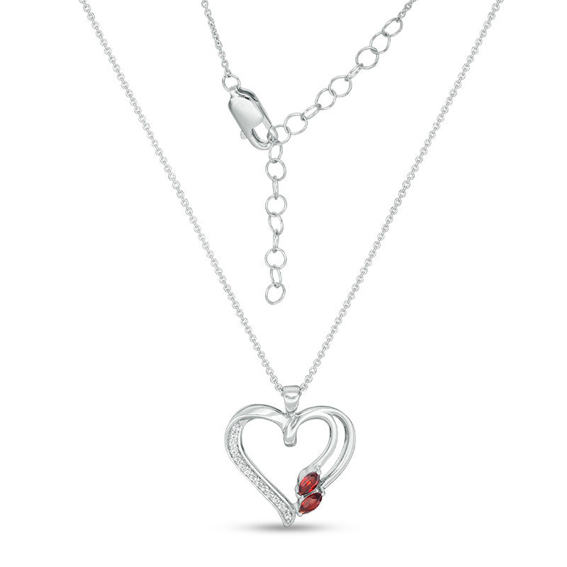 Marquise Garnet and Lab-Created White Sapphire Heart Pendant in Sterling Silver