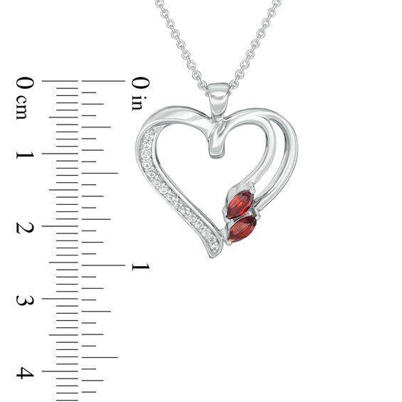 Marquise Garnet and Lab-Created White Sapphire Heart Pendant in Sterling Silver