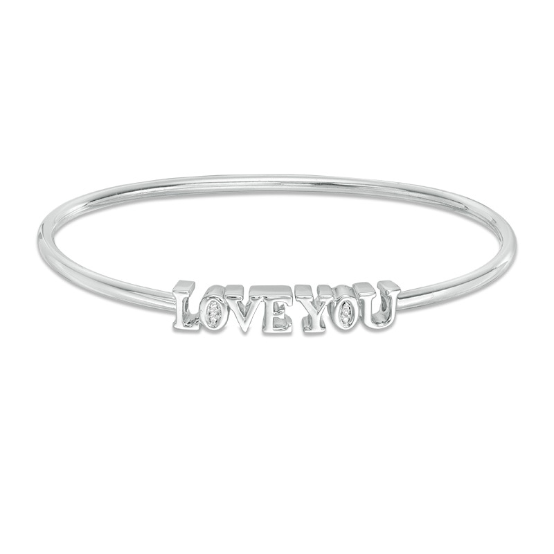 Main Image 1 of Diamond Accent "LOVE YOU" Open Flex Bangle in Sterling Silver