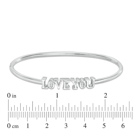 Diamond Accent "Love You" Open Flex Bangle in Sterling Silver
