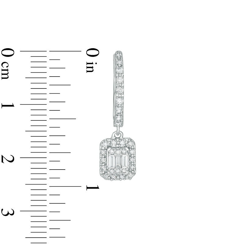 1/2 CT. T.W. Composite Diamond Rectangular Frame Hoop Drop Earrings in 10K White Gold