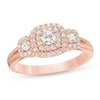 Thumbnail Image 1 of 1/2 CT. T.W. Diamond Past Present Future® Double Cushion Frame Engagement Ring in 10K Rose Gold
