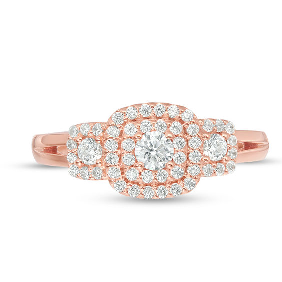 1/2 CT. T.w. Diamond Past Present FutureÂ® Double Cushion Frame Engagement Ring in 10K Rose Gold
